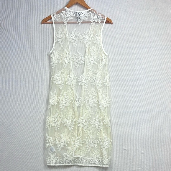 Style & Co Lace Mesh Embroidered Duster Cardigan Cream Size SMALL Coverup Boho - Picture 4 of 8
